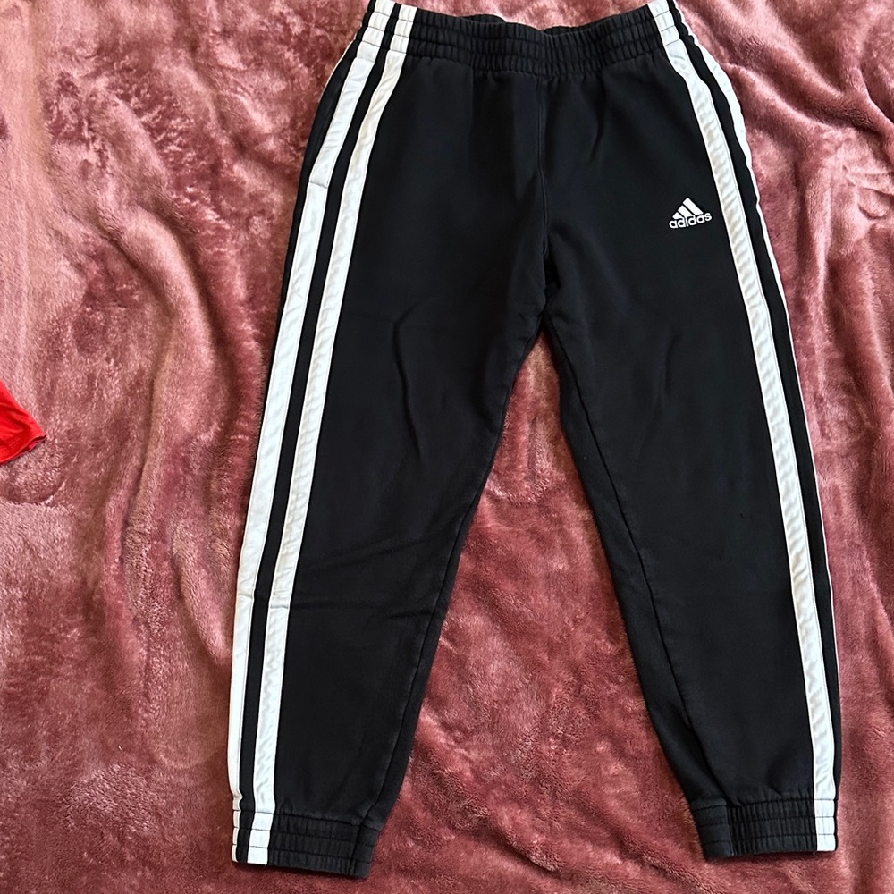 Adidas Kids Black Sweat Joggers with White Stripes